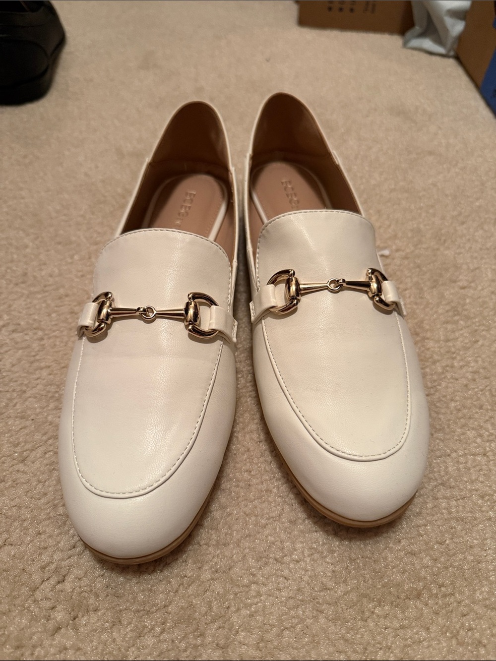 BCBGeneration White Leather Horsebit Loafers